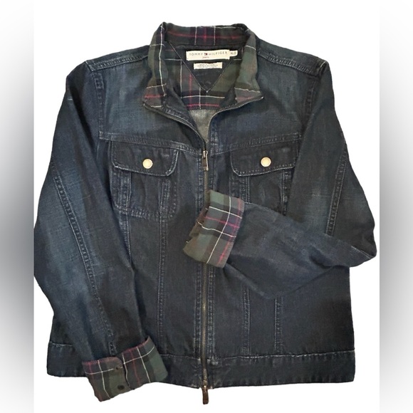 Tommy Hilfiger Dark Blue Jean Jacket with Plaid Accents - Picture 15 of 15